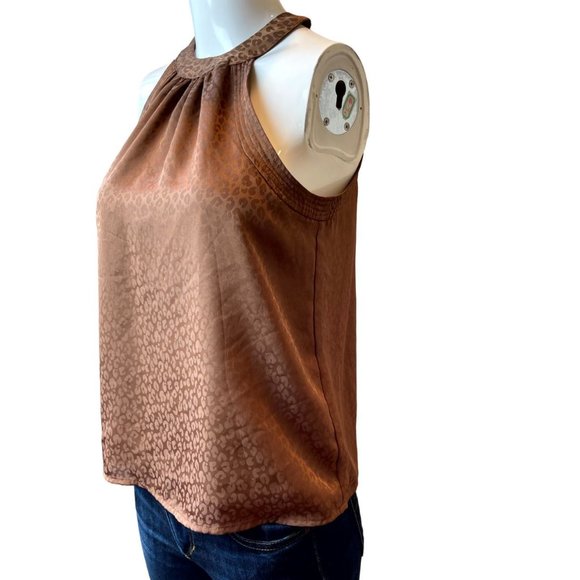 A New Day Women Halter Neck Blouse Top Leopard Print Back Zip Brown Size X Small - Picture 2 of 9